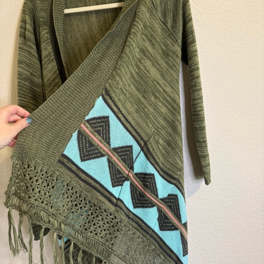 Altar'd State Sage Green Knit Cardigan with Fringe and Pockets - S - Picture 8 of 14